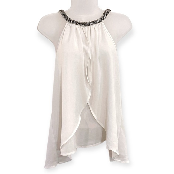 Have Tops - White Dressy Tank With Silver Beaded Neckline